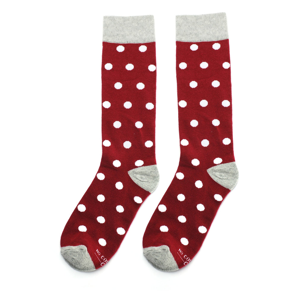 Burgundy with White Polka Dot Socks