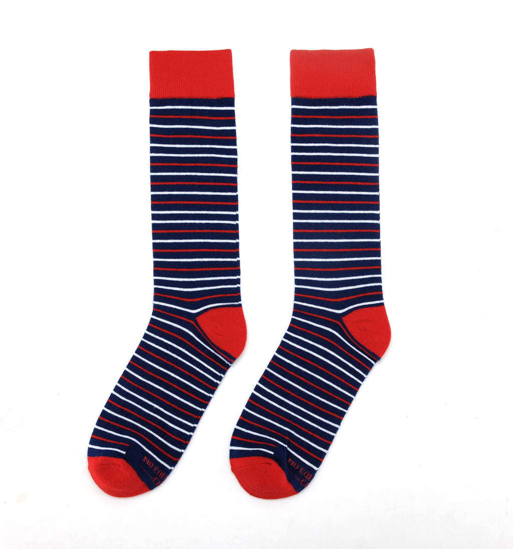 Navy, Red and White Striped Socks