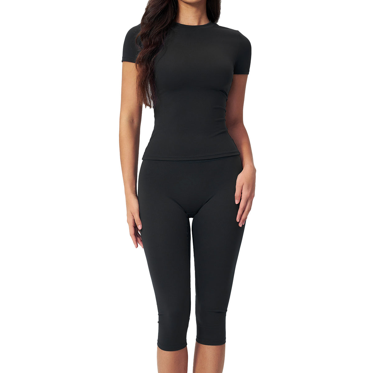 Cross-Border Summer Style Tight-Fitting Three-Dimensional Drape Outdoor Sports Leisure Fitness High-Waist Butt-Lifting Set for Women 8455