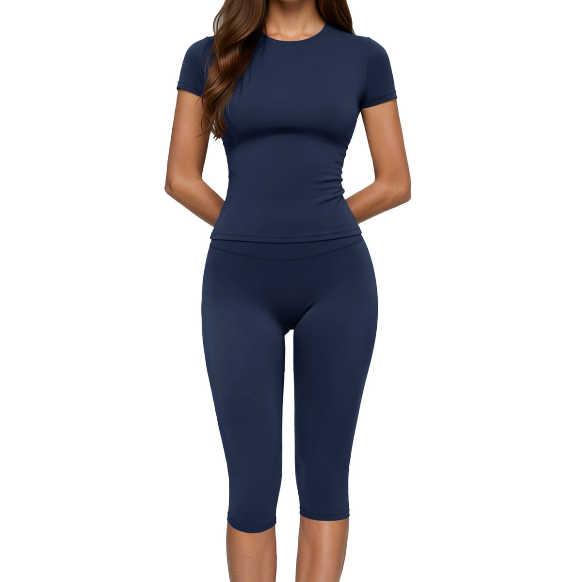 Cross-Border Summer Style Tight-Fitting Three-Dimensional Drape Outdoor Sports Leisure Fitness High-Waist Butt-Lifting Set for Women 8455