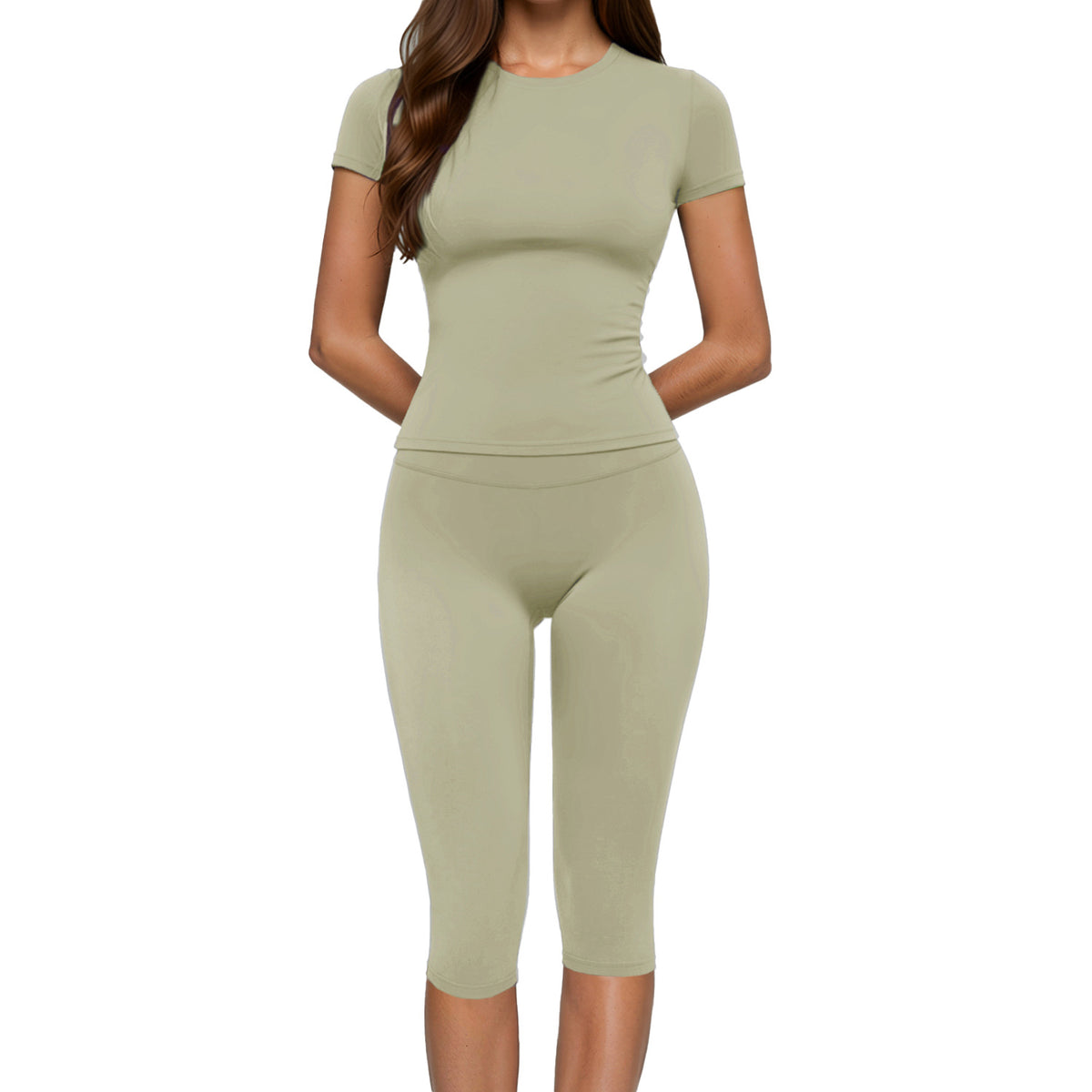 Cross-Border Summer Style Tight-Fitting Three-Dimensional Drape Outdoor Sports Leisure Fitness High-Waist Butt-Lifting Set for Women 8455