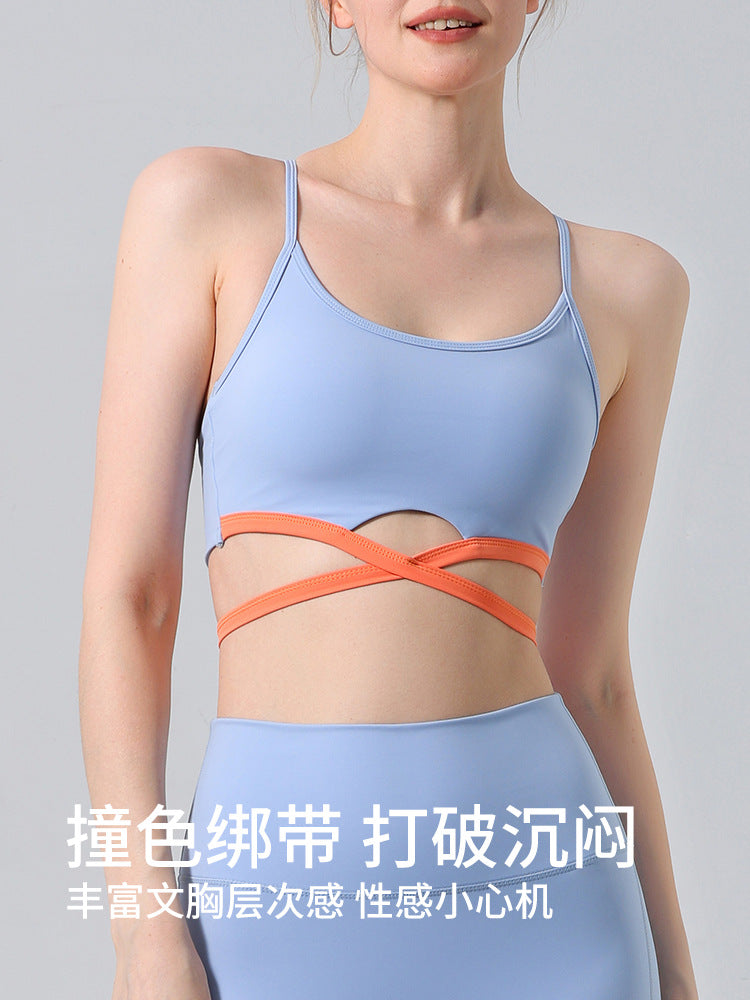 European and American Cross-Border Fashion Sports Bra Shock-Proof Underwear with Chest Pads Beauty Vest Yoga Clothing Set Women's Fitness Pants