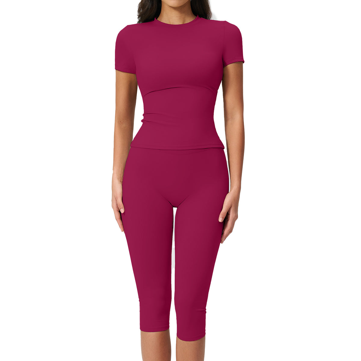 Cross-Border Summer Style Tight-Fitting Three-Dimensional Drape Outdoor Sports Leisure Fitness High-Waist Butt-Lifting Set for Women 8455
