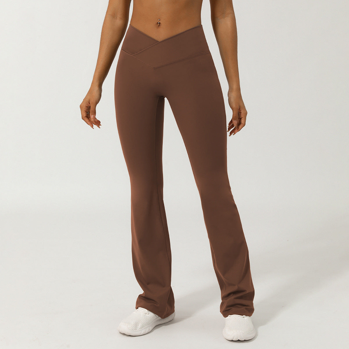 European and American nude V-waist cross wide-leg pants women's peach hip fitness sports yoga T-free pants casual flared pants