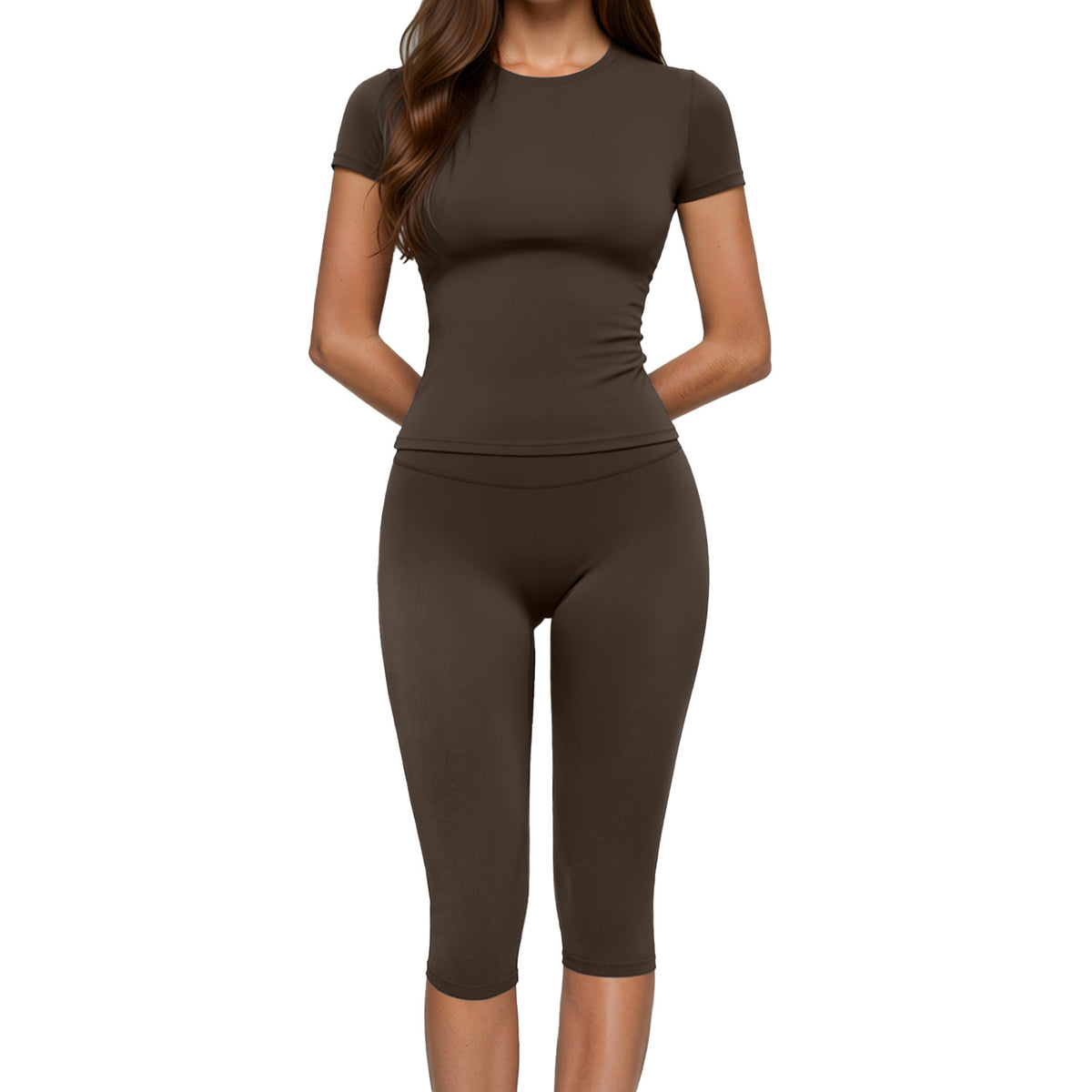 Cross-Border Summer Style Tight-Fitting Three-Dimensional Drape Outdoor Sports Leisure Fitness High-Waist Butt-Lifting Set for Women 8455