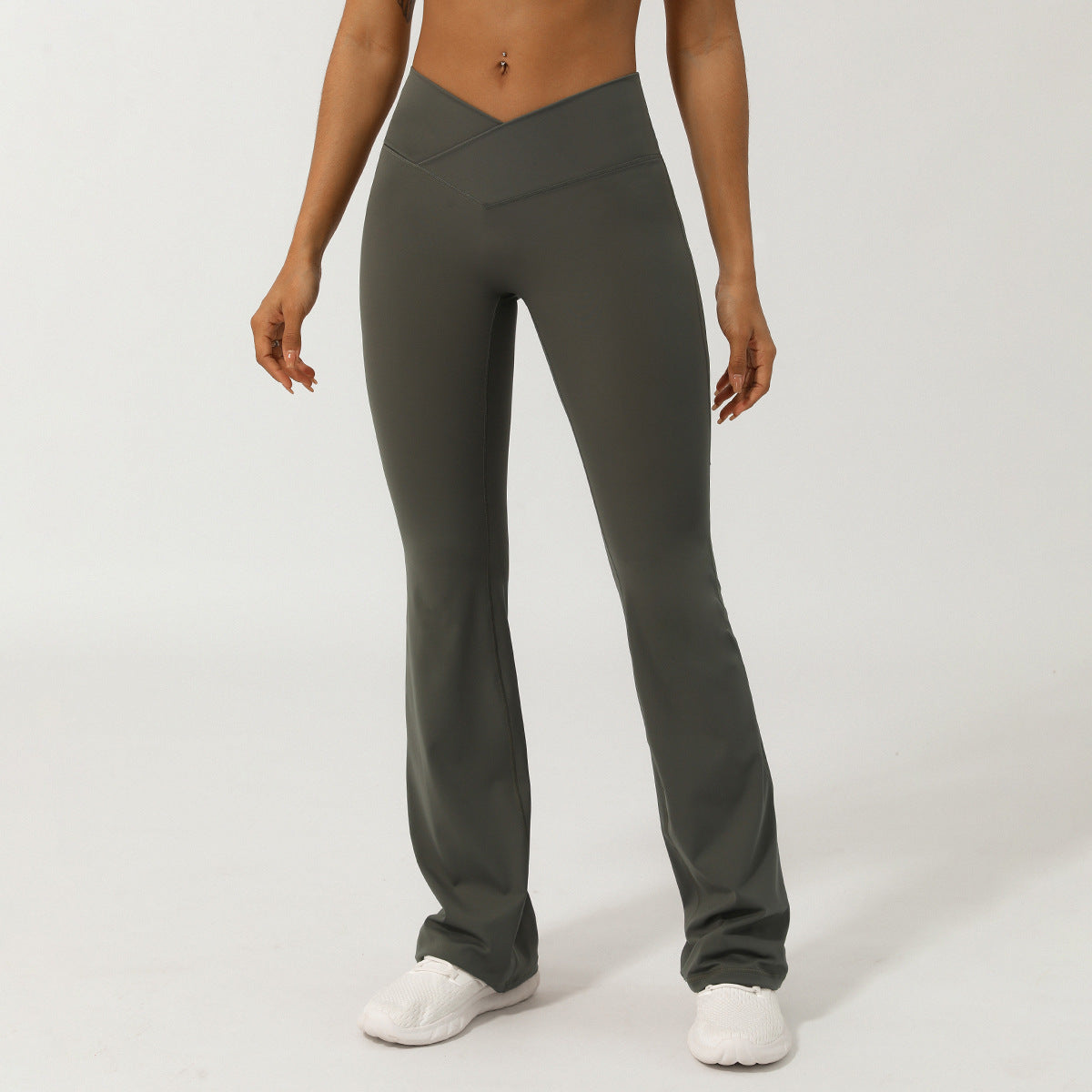 European and American nude V-waist cross wide-leg pants women's peach hip fitness sports yoga T-free pants casual flared pants