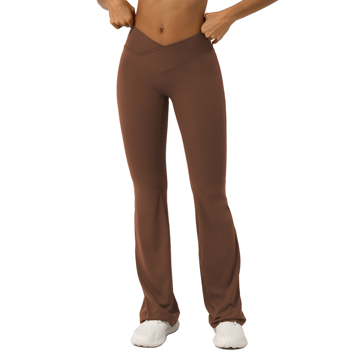 European and American nude V-waist cross wide-leg pants women's peach hip fitness sports yoga T-free pants casual flared pants