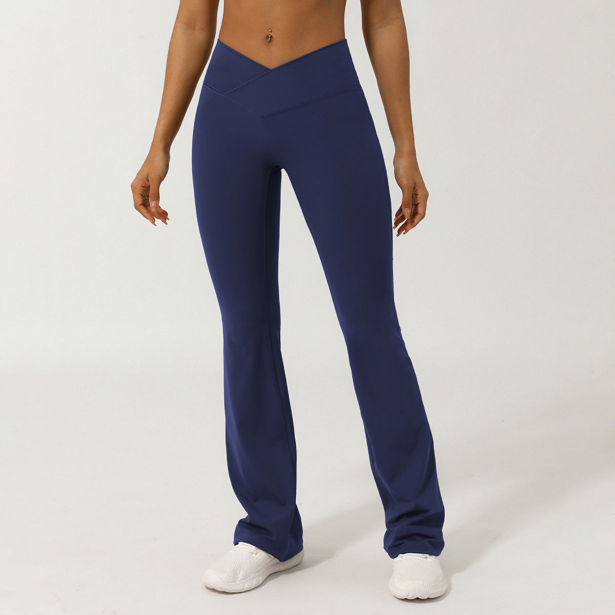 European and American nude V-waist cross wide-leg pants women's peach hip fitness sports yoga T-free pants casual flared pants