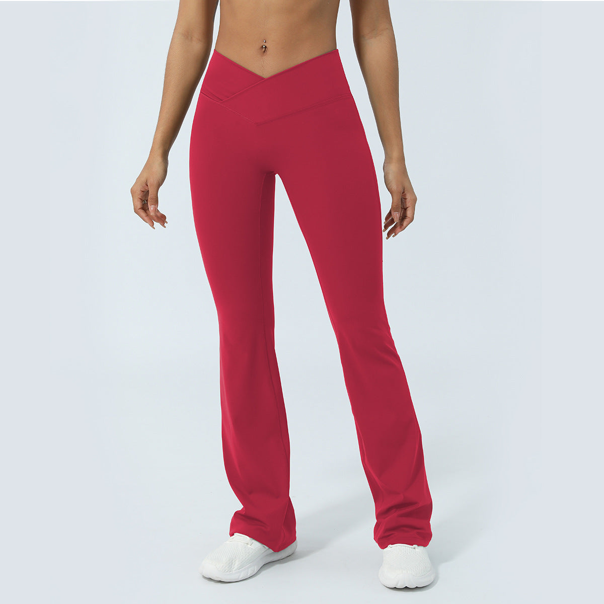 European and American nude V-waist cross wide-leg pants women's peach hip fitness sports yoga T-free pants casual flared pants