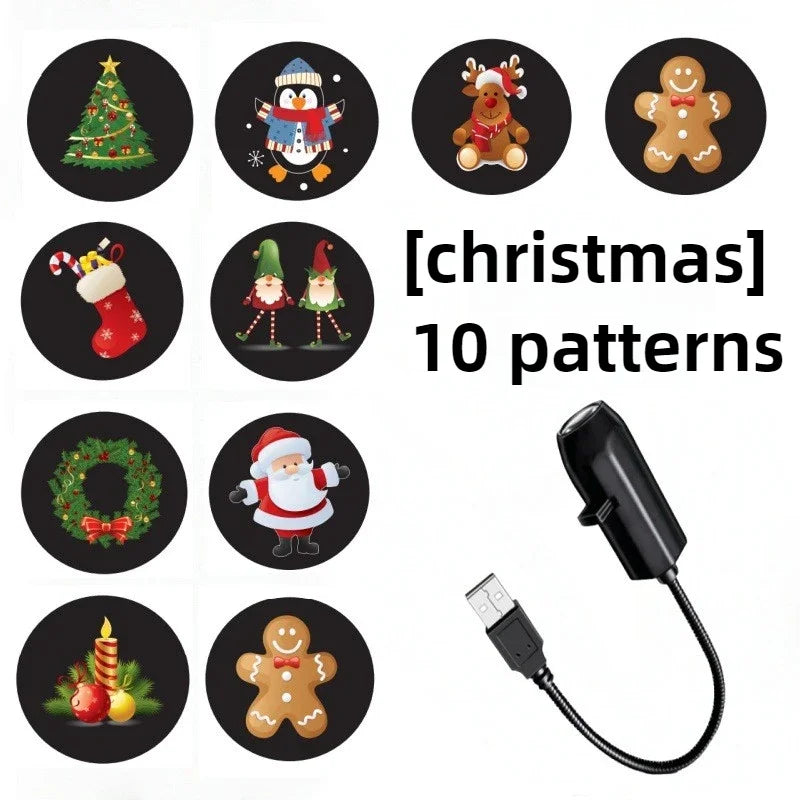 360° Rotatable Christmas LED Night Light with Interchangeable Palm Prints & Faces-USB-Powered Halloween Decor for Ceiling & Wall