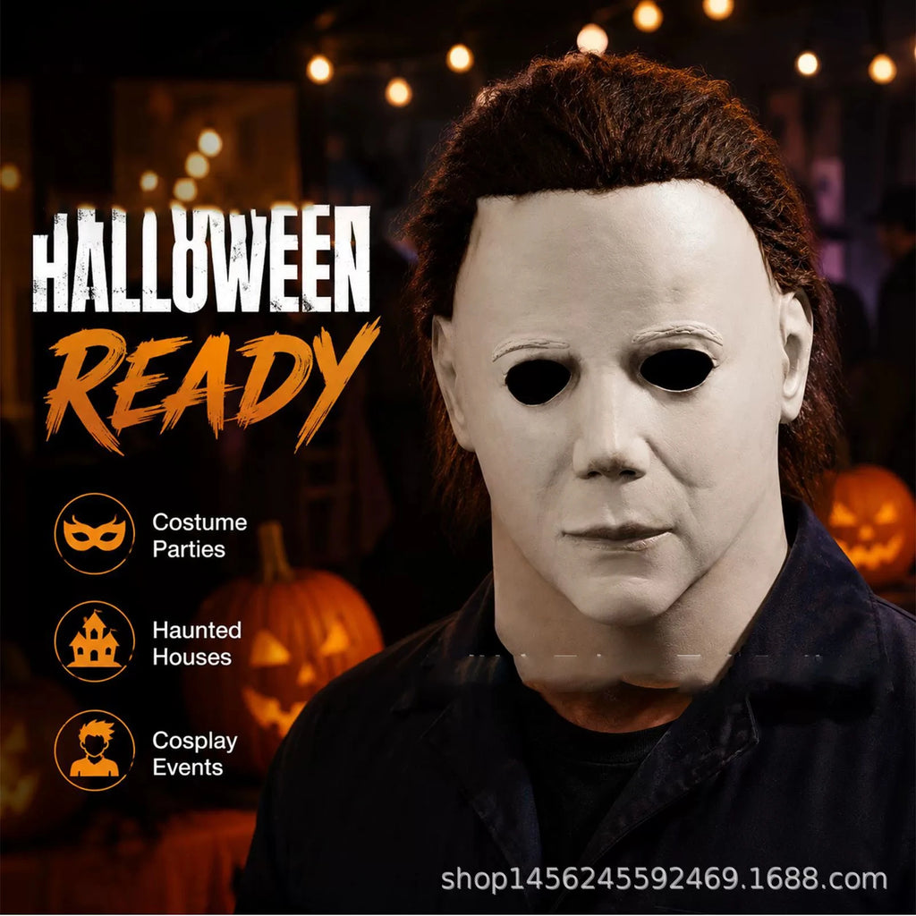 Halloween Mask Michael Myers White Latex Mask Movie Cosplay Rave Party Horror Killer Michael Myers Mask Prank Props Kids Gifts