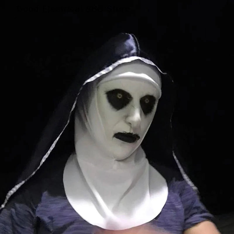Horror The Nun Mask Cosplay Scary Bloody Demon Ghost Face Latex Masks with Headscarf Halloween Party Costume Terrifying Design