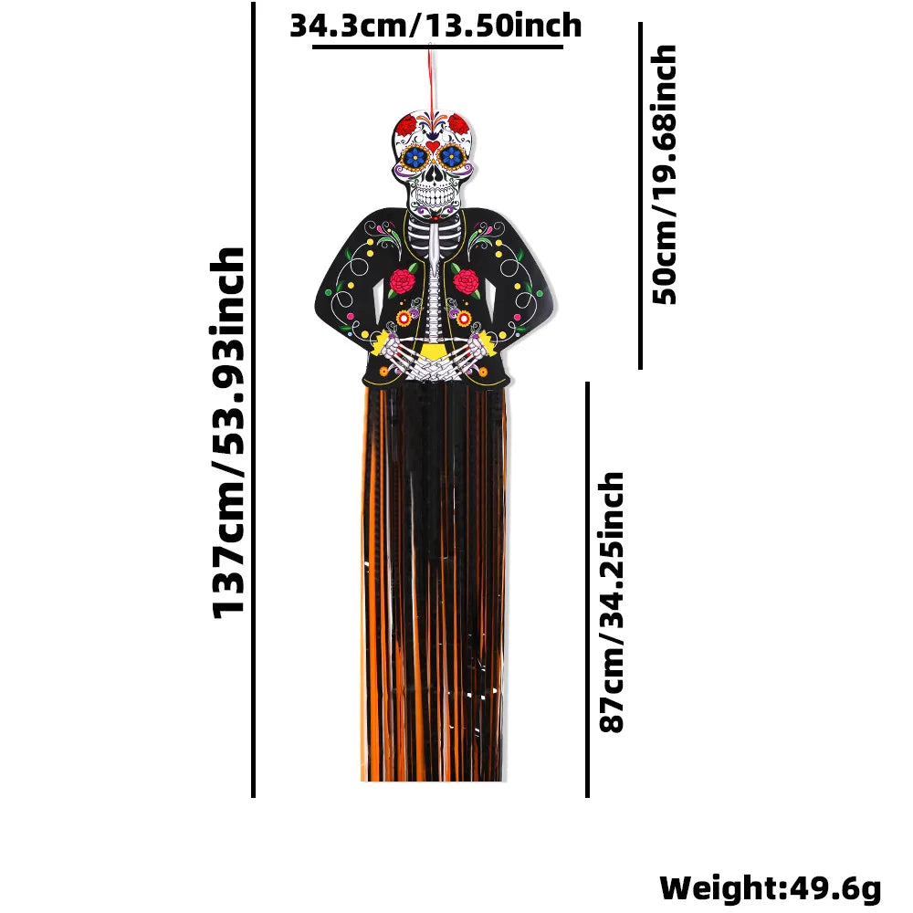 Day of the Dead Skeleton Man Tassel Pendant Halloween Decor Door Hanging Painted Skull for Home Courtyard Party