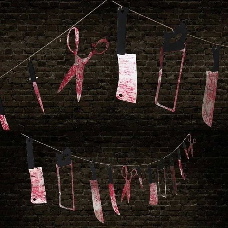 Halloween Decoration Horror House Bloody Weapons Garland Banner Halloween Bar Club Zombie Vampire Party Decorations Supplies