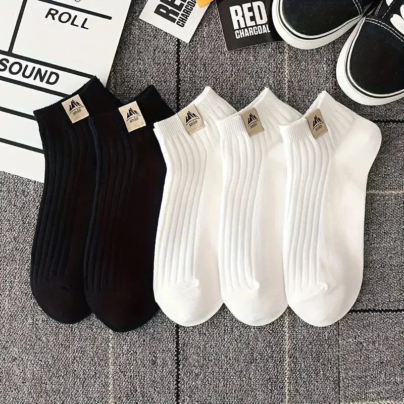 5/10 Pairs of High-Quality Men's Outdoor Sports Fitness Casual Socks in Black and White Color Comfortable and Soft Men's Socks