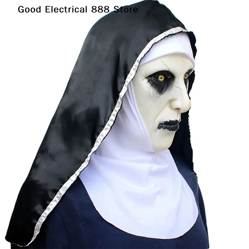 Horror The Nun Mask Cosplay Scary Bloody Demon Ghost Face Latex Masks with Headscarf Halloween Party Costume Terrifying Design