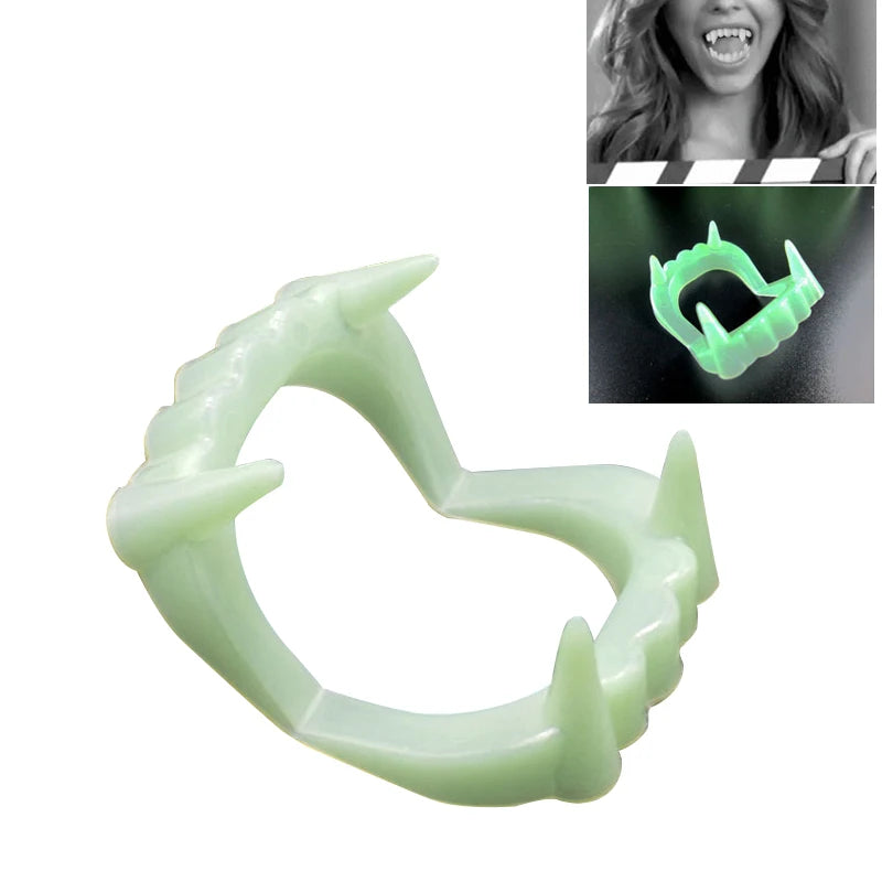 5Pcs Halloween Vampire Fake Teeth Glow Luminous Dentures Halloween Party Night Glow Prop Masquerade Cosplay Zombie Teeth