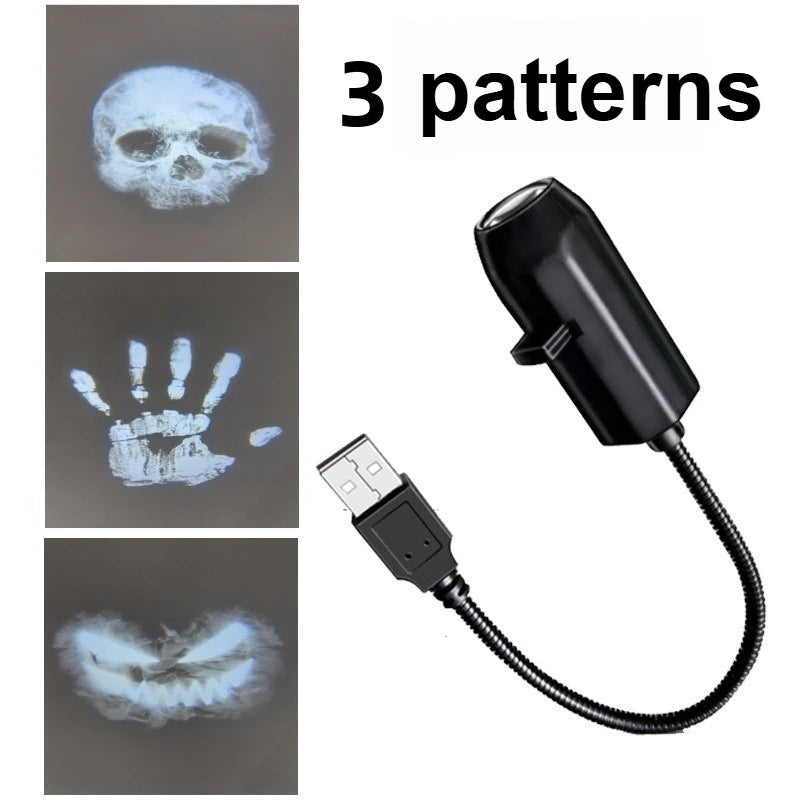 360° Rotatable Christmas LED Night Light with Interchangeable Palm Prints & Faces-USB-Powered Halloween Decor for Ceiling & Wall