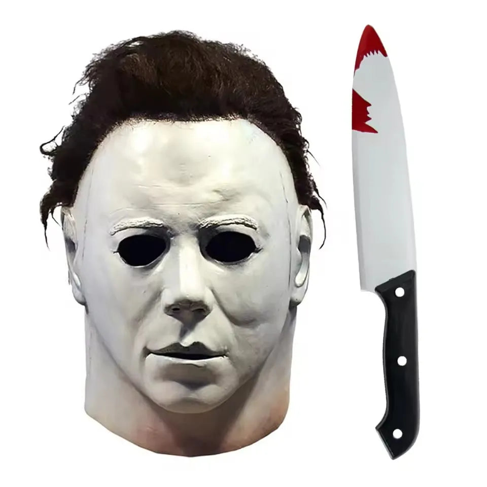 Halloween Mask Michael Myers White Latex Mask Movie Cosplay Rave Party Horror Killer Michael Myers Mask Prank Props Kids Gifts