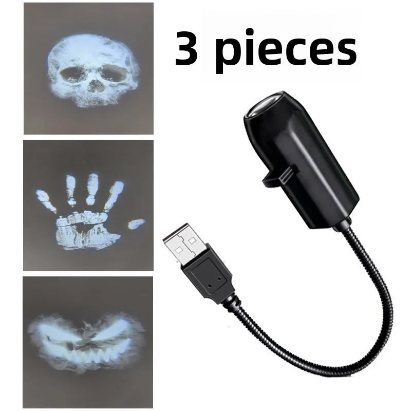 360° Rotatable Christmas LED Night Light with Interchangeable Palm Prints & Faces-USB-Powered Halloween Decor for Ceiling & Wall