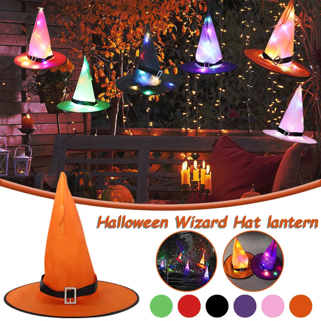 Halloween LED Luminous Witch Hat Glowing Witches Hat for Halloween Party Outdoor Yard Decor Glow In Dark Halloween Props Cosplay