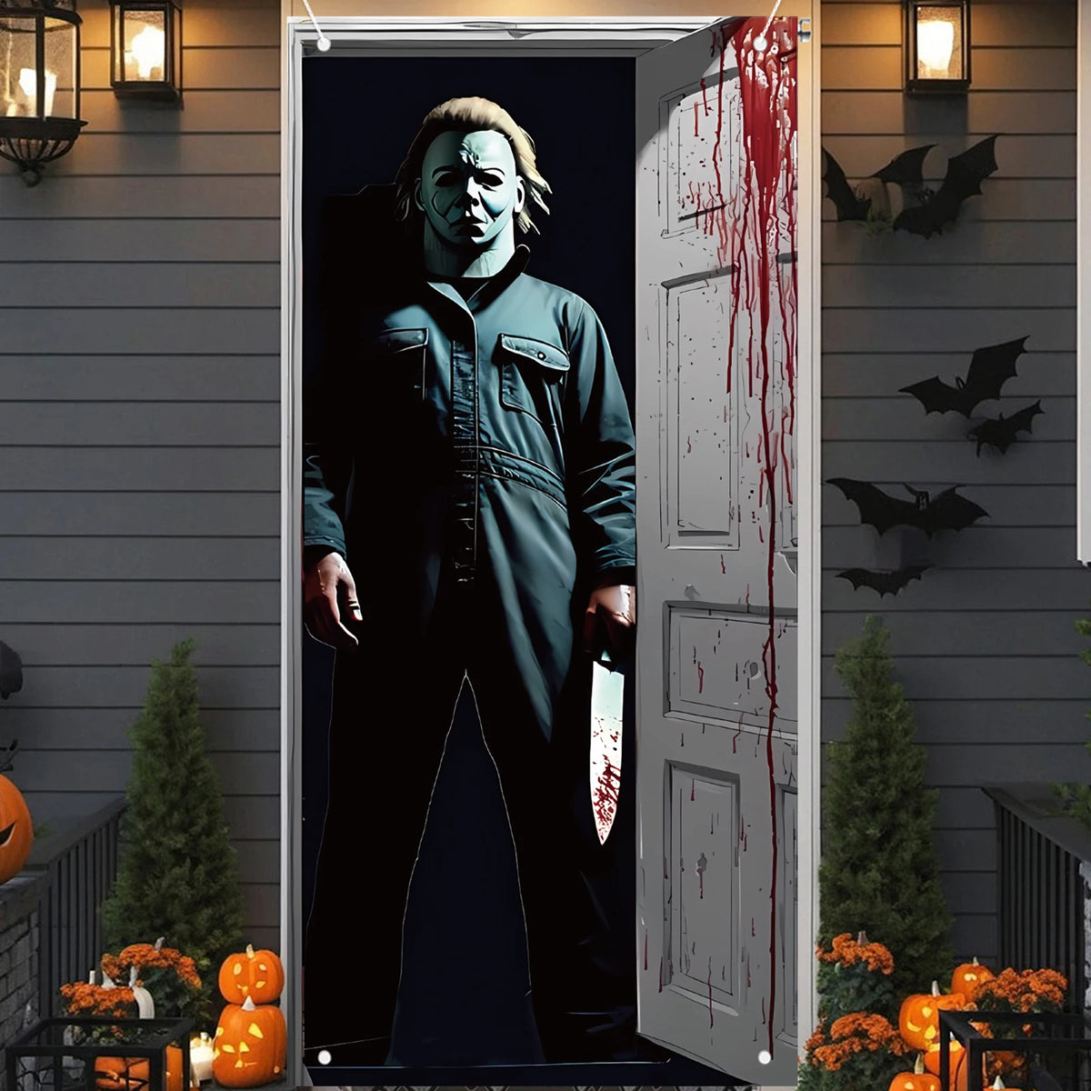 Scary Halloween Door Cover Halloween Door Banner,Door Decor cover classic horror movie character horror-themed birthday parties
