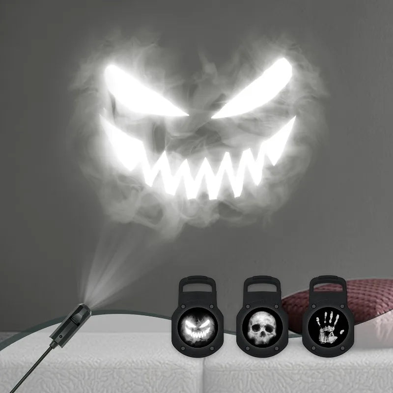 360° Rotatable Christmas LED Night Light with Interchangeable Palm Prints & Faces-USB-Powered Halloween Decor for Ceiling & Wall