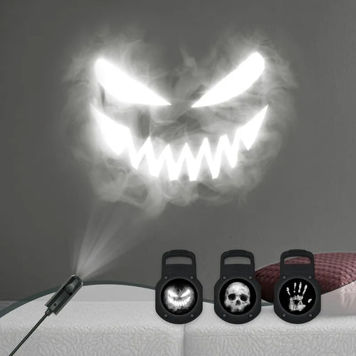 360° Rotatable Christmas LED Night Light with Interchangeable Palm Prints & Faces-USB-Powered Halloween Decor for Ceiling & Wall