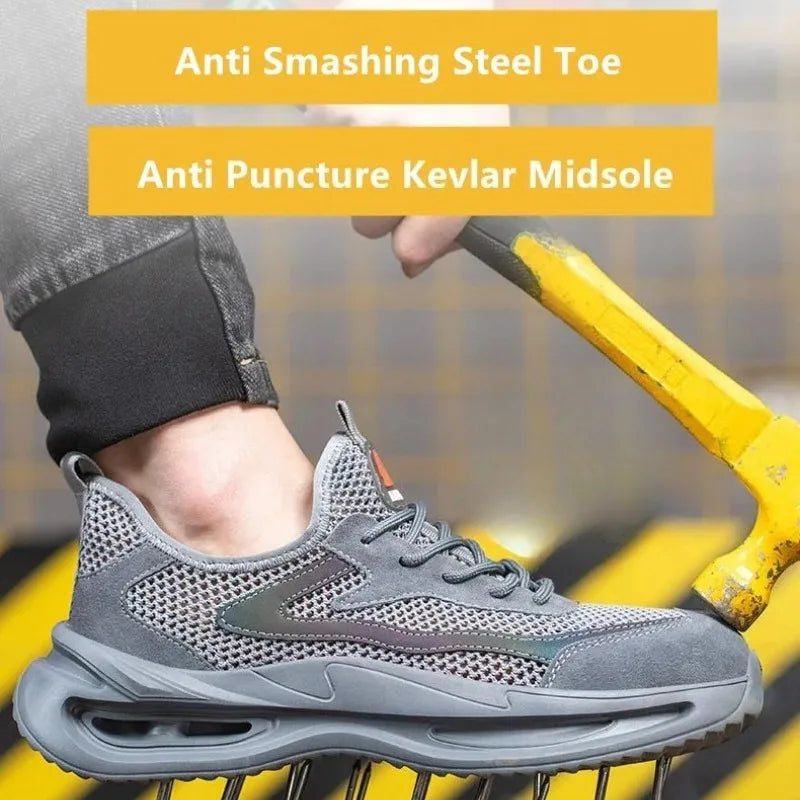 Mens Safety Shoes Anti Smashing Anti Puncture Steel Toe Shoe Durable Mesh Breathable Work Boots Lightweight Summer Shoes for Men