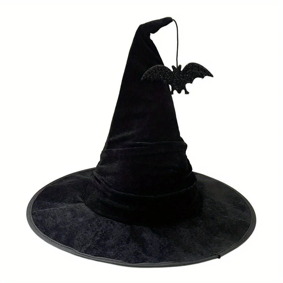 Halloween Crumpled Witch Hat Party, Witch Hat Black Velvet Witch Costume Makeup Accessories Hat Decorations