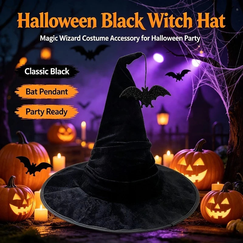 Halloween Crumpled Witch Hat Party, Witch Hat Black Velvet Witch Costume Makeup Accessories Hat Decorations