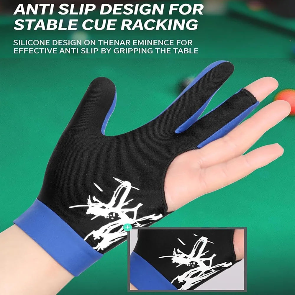 1Pc Polyester Fiber Billiards Gloves Breathable Wear-resistant Billiards Accessories Antiskid Thickening Three Finger Gloves