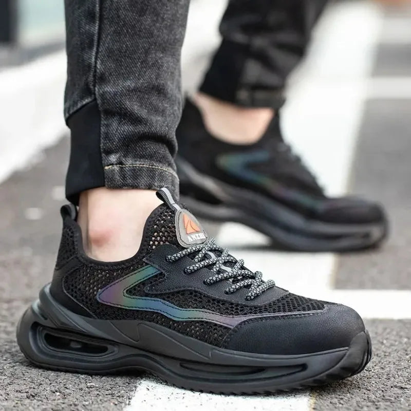 Mens Safety Shoes Anti Smashing Anti Puncture Steel Toe Shoe Durable Mesh Breathable Work Boots Lightweight Summer Shoes for Men