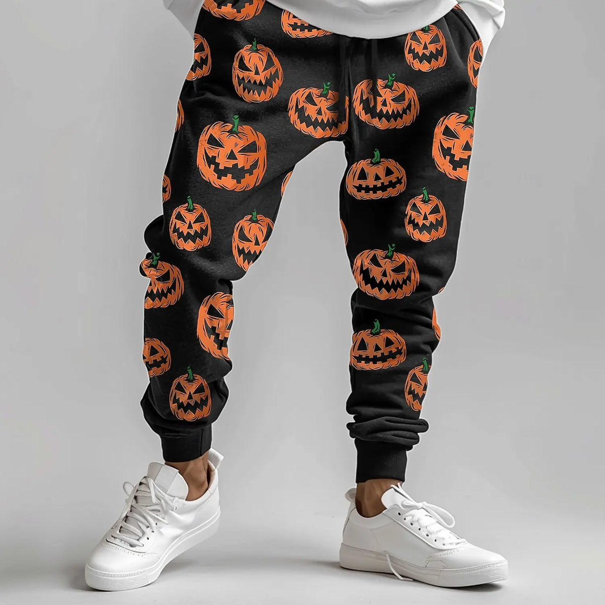 Pumpkin Bat Halloween Costumes Pants Men's Side Pockets Elastic Drawstring Sweatpants Joggers Pants Casual Trousers Fall Winter