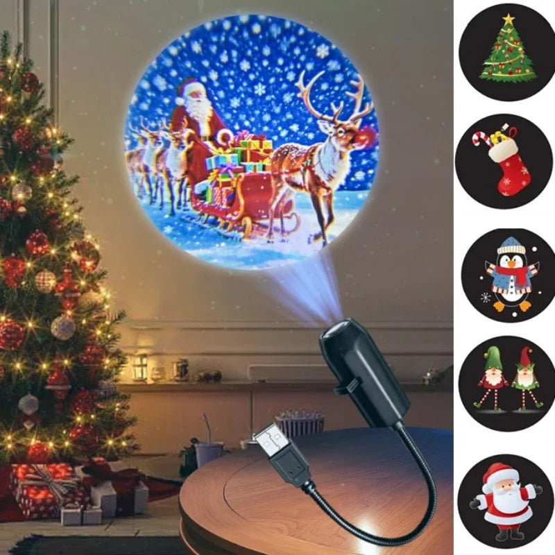 360° Rotatable Christmas LED Night Light with Interchangeable Palm Prints & Faces-USB-Powered Halloween Decor for Ceiling & Wall