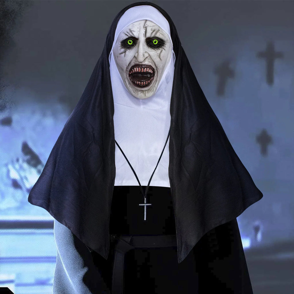 Horror Nun Mask Headscarf Cosplay Creepy Valak Ghost Face Latex Masks Halloween Carnival Purim Party Headpiece Costume Props