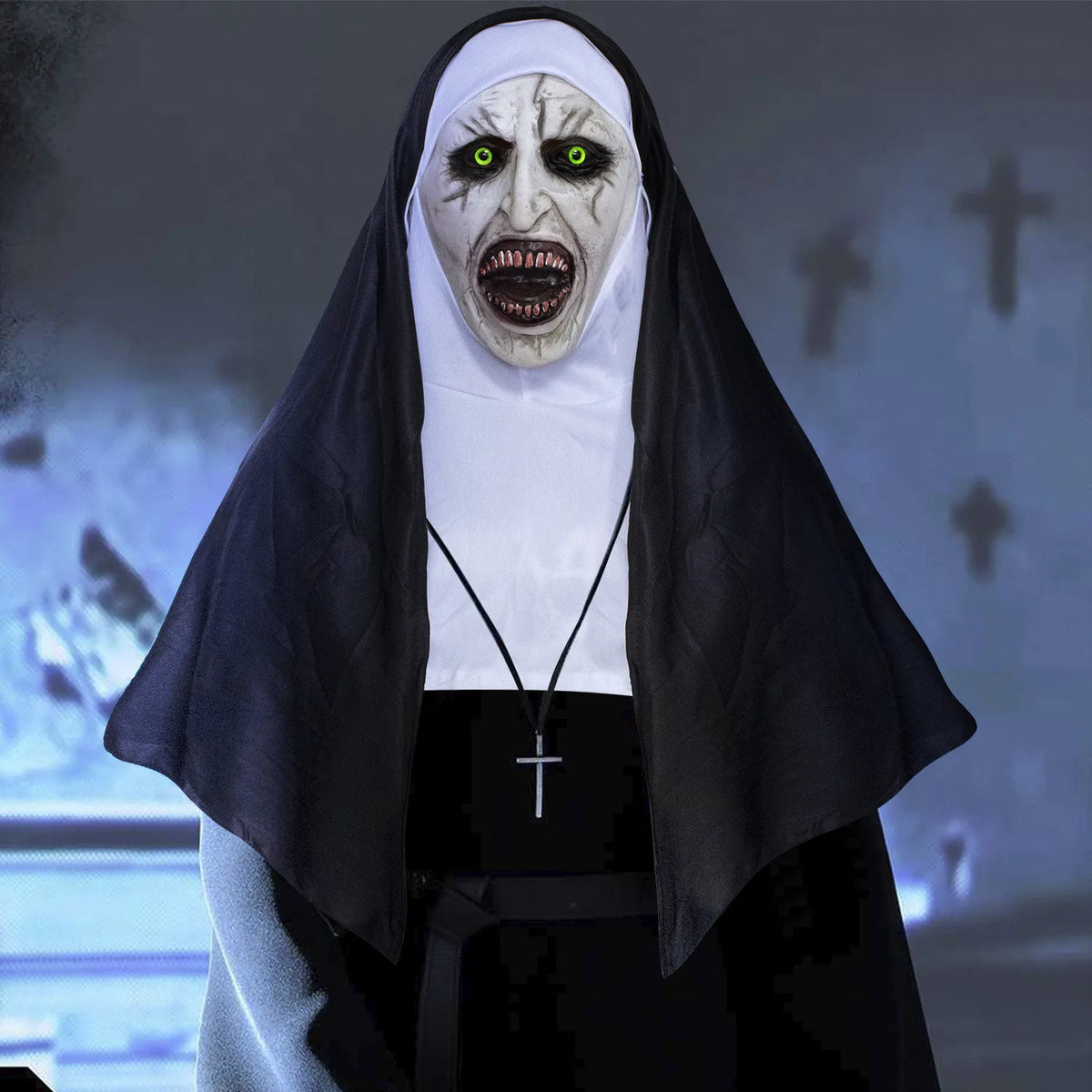 Horror Nun Mask Headscarf Cosplay Creepy Valak Ghost Face Latex Masks Halloween Carnival Purim Party Headpiece Costume Props
