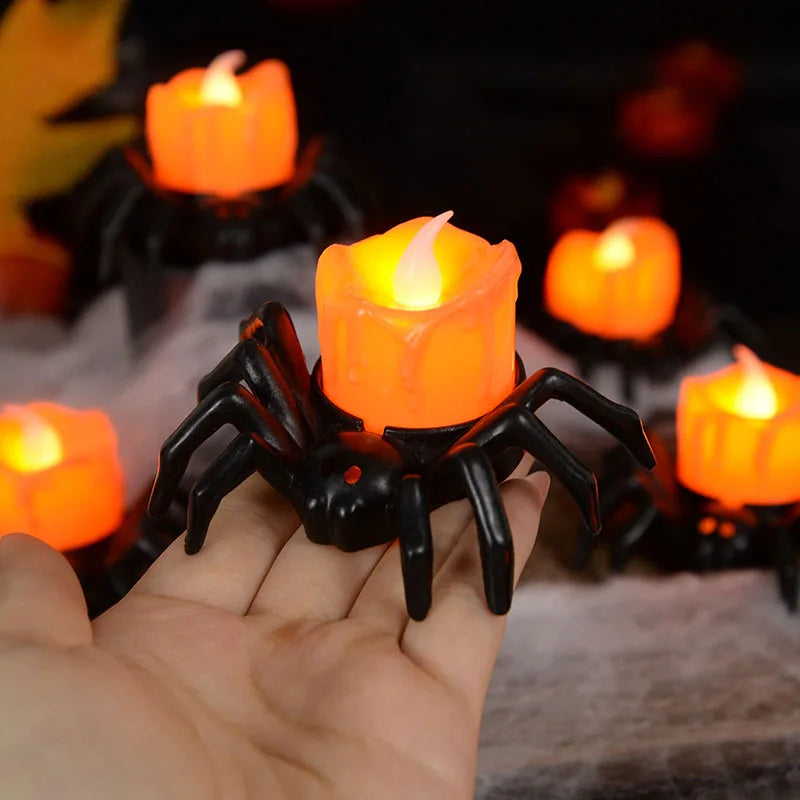 1~10PCS Halloween Decorations LED Candle Light Plastic Spider Pumpkin Lamp for Home Bar Haunted House Halloween Party Decor