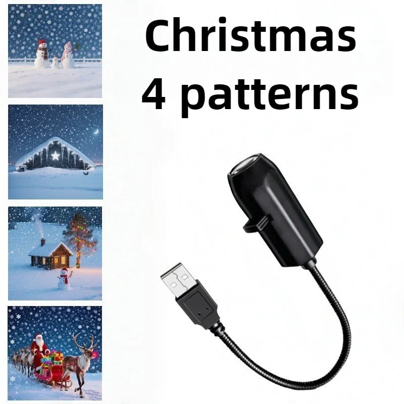 360° Rotatable Christmas LED Night Light with Interchangeable Palm Prints & Faces-USB-Powered Halloween Decor for Ceiling & Wall