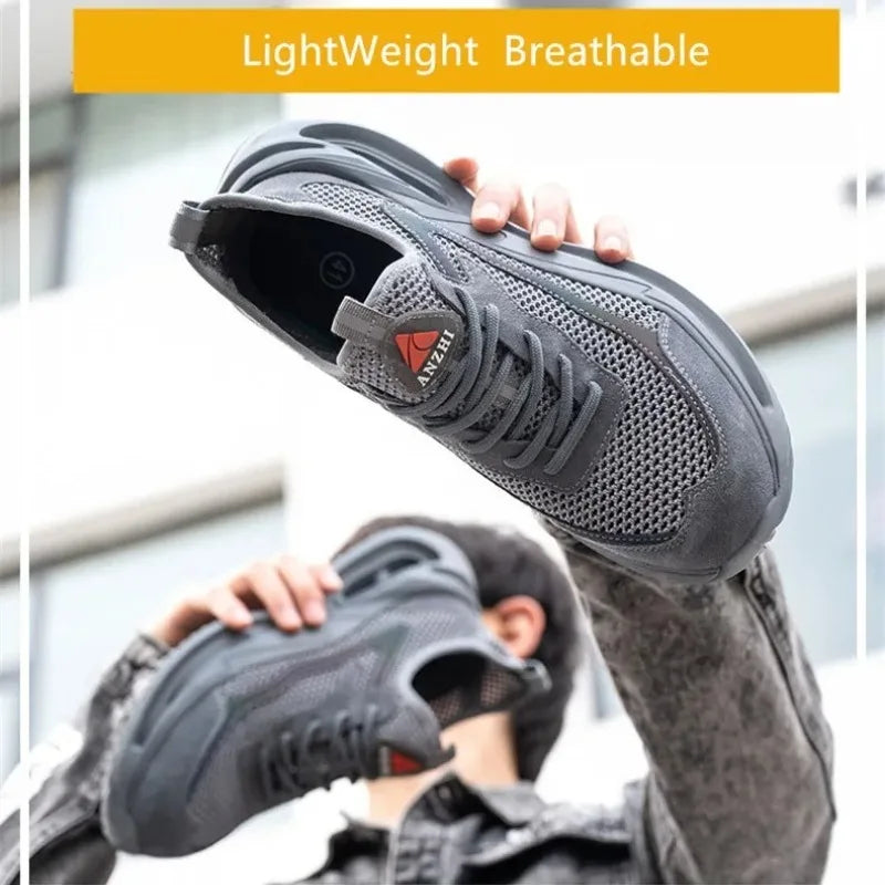 Mens Safety Shoes Anti Smashing Anti Puncture Steel Toe Shoe Durable Mesh Breathable Work Boots Lightweight Summer Shoes for Men