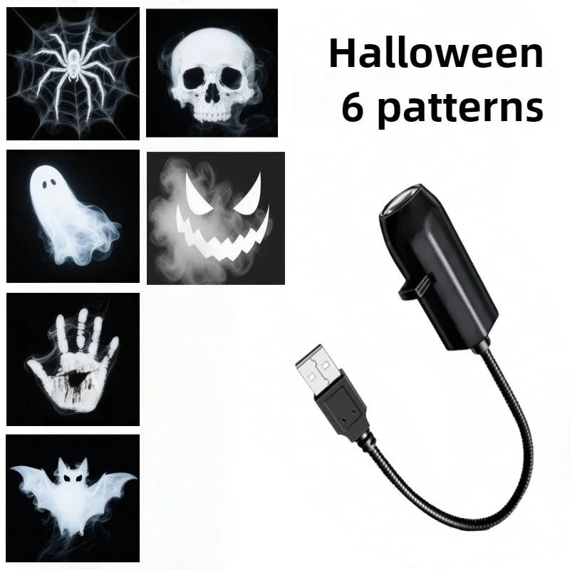 360° Rotatable Christmas LED Night Light with Interchangeable Palm Prints & Faces-USB-Powered Halloween Decor for Ceiling & Wall
