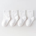 Four Pairs of Children's Socks for Spring and Autumn, Striped Versatile Style, Mid-Calf Socks with a School Style.
