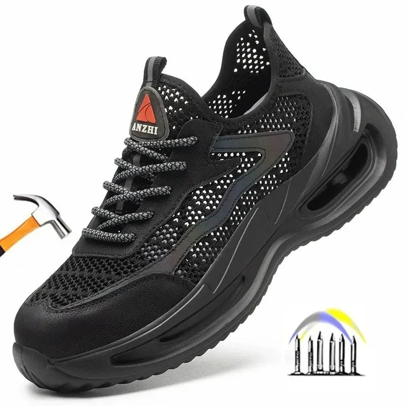 Mens Safety Shoes Anti Smashing Anti Puncture Steel Toe Shoe Durable Mesh Breathable Work Boots Lightweight Summer Shoes for Men