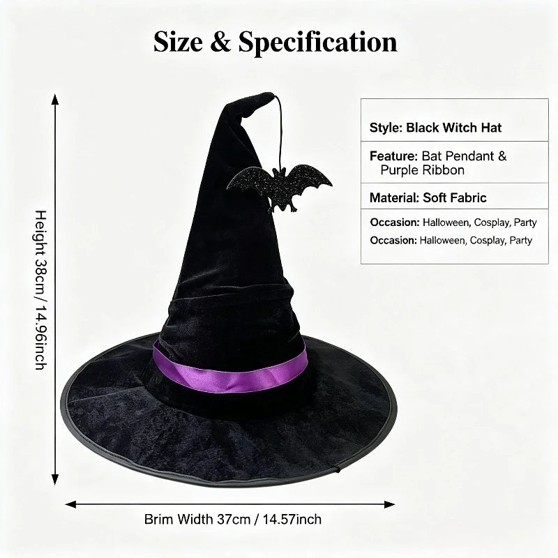 Halloween Crumpled Witch Hat Party, Witch Hat Black Velvet Witch Costume Makeup Accessories Hat Decorations