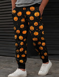 Pumpkin Bat Halloween Costumes Pants Men's Side Pockets Elastic Drawstring Sweatpants Joggers Pants Casual Trousers Fall Winter