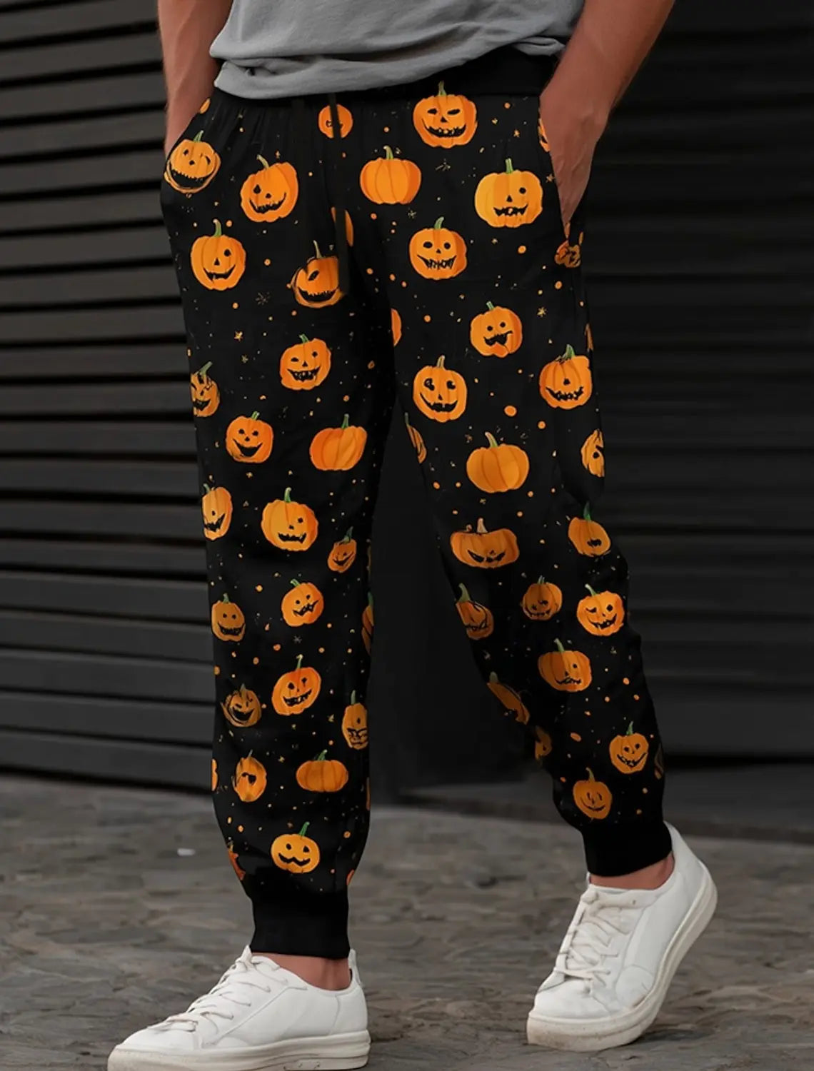 Pumpkin Bat Halloween Costumes Pants Men's Side Pockets Elastic Drawstring Sweatpants Joggers Pants Casual Trousers Fall Winter