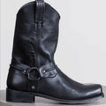 Retro Cowboy Boots Women Men Mid Calf Outdoor Boots Vintage PU Slip on Shoes Winter Gladiator Booties Unisex Brown Long Boots