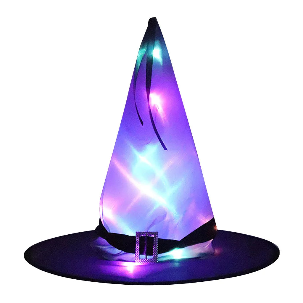 Halloween LED Luminous Witch Hat Glowing Witches Hat for Halloween Party Outdoor Yard Decor Glow In Dark Halloween Props Cosplay