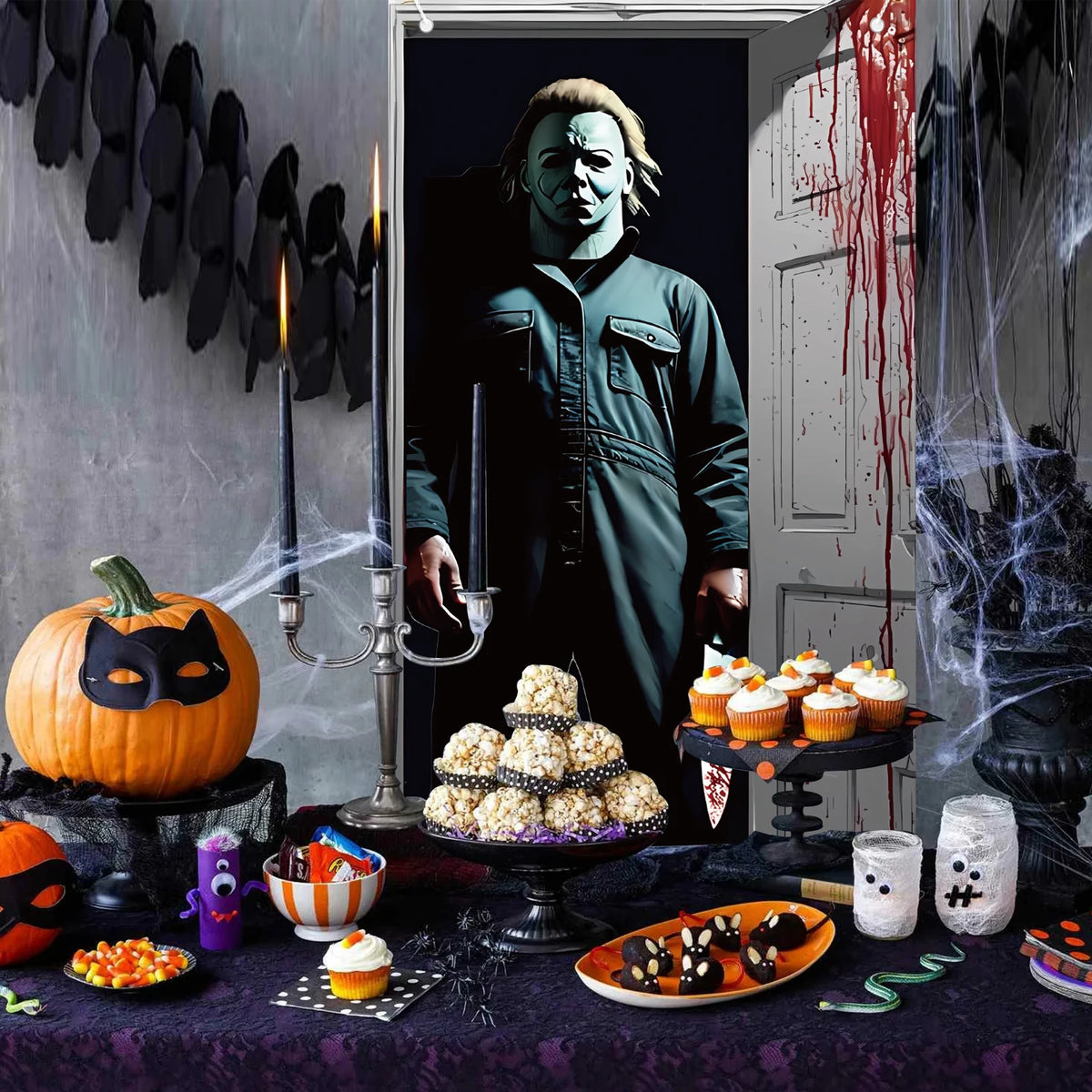 Scary Halloween Door Cover Halloween Door Banner,Door Decor cover classic horror movie character horror-themed birthday parties