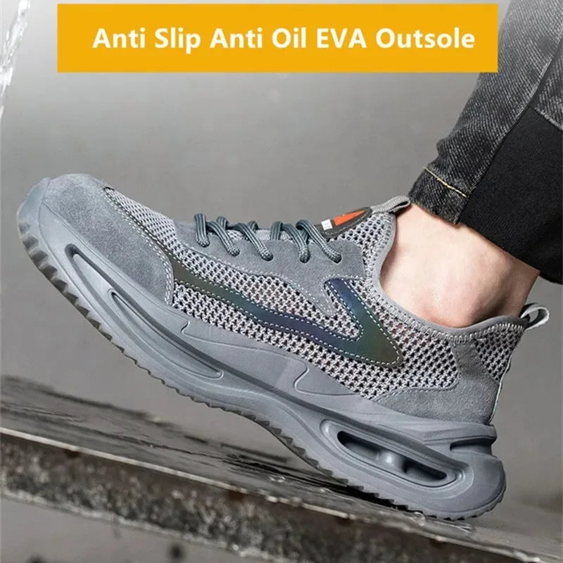 Mens Safety Shoes Anti Smashing Anti Puncture Steel Toe Shoe Durable Mesh Breathable Work Boots Lightweight Summer Shoes for Men